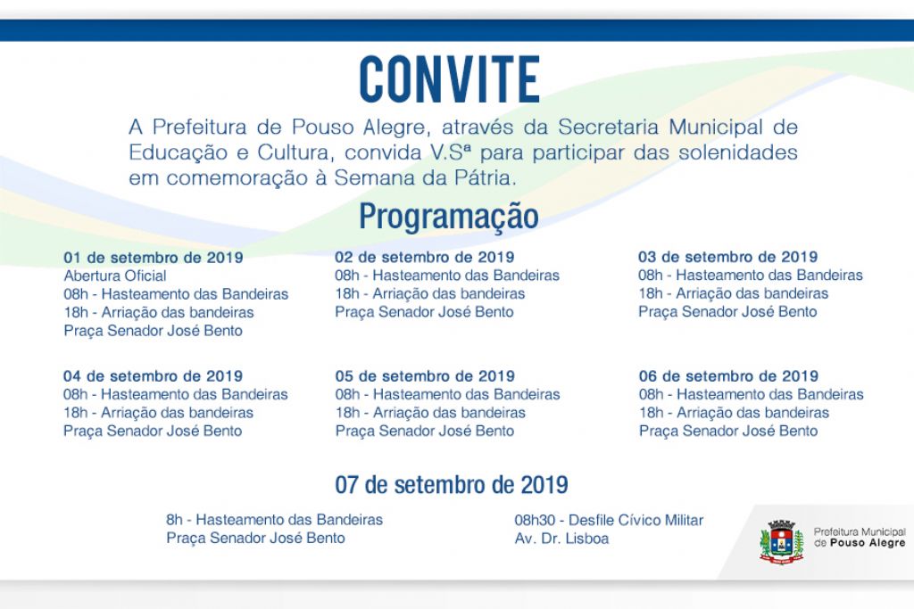 Prefeitura convida população para comemorações da Semana da Pátria   