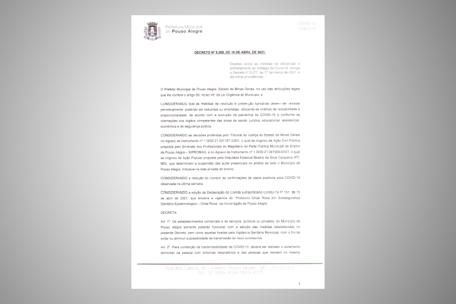 Prefeitura de Pouso Alegre divulga novo decreto e cria campanha para combater a covid-19