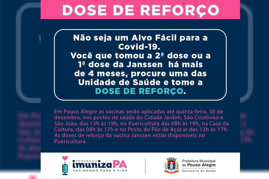 Secretaria de Saúde faz apelo para população tomar a dose de reforço (3ª dose)