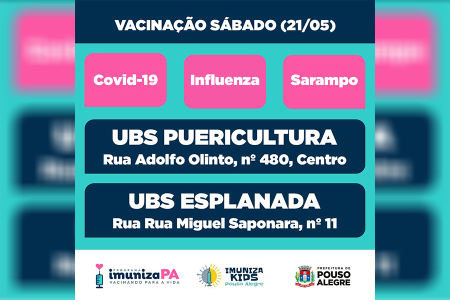 Prefeitura disponibiliza pontos de vacinação contra covid-19, gripe e tríplice viral neste sábado (2