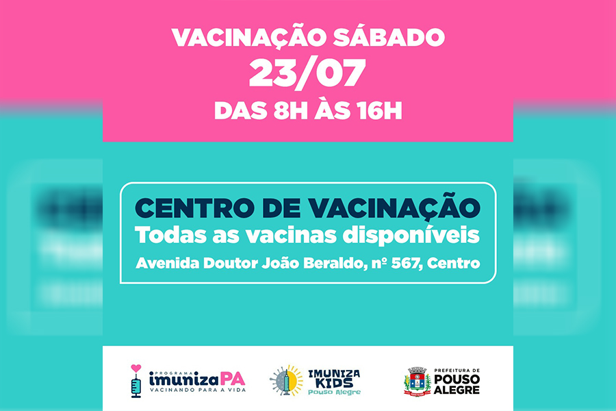 Centro de Vacinação estará aberto neste sábado (23)